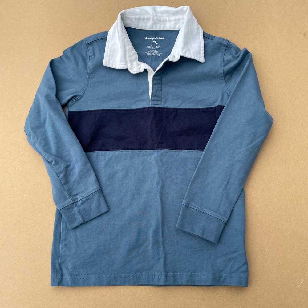 Tommy Bahama Rugby Shirt Kids M 7-8 Blue Pre-owned Excellent Long Sleeve Stripe